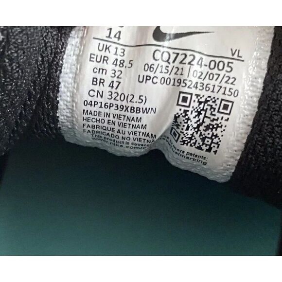 NIKE FORCE ZOOM TROUT 7 PRO BASEBALL COLLEGE Black White Men’s Sz 14 CQ7224-005 - Picture 10 of 10